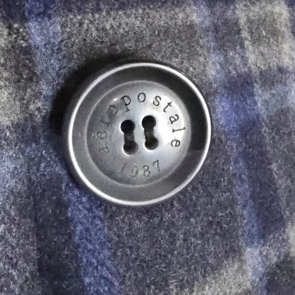 Aeropostale Women's Navy and Gray Plaid Peacoat - Picture 5 of 6